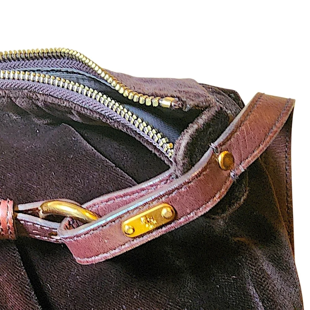 NWOT Lauren Ralph Lauren Chocolate Velvet & Leather Hobo Shoulder Bag